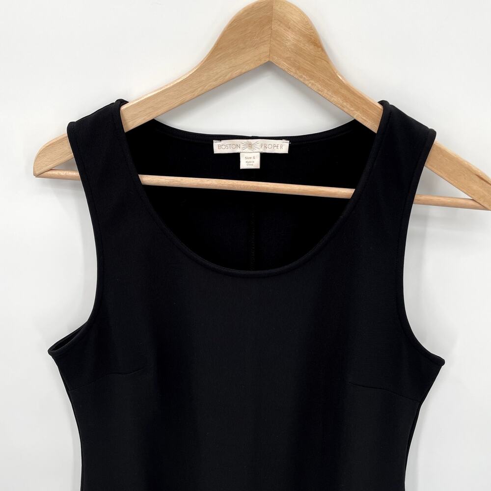 BOSTON PROPER Black Sleeveless Dress with Faux Leather Tie Detail // S - Picture 3 of 9